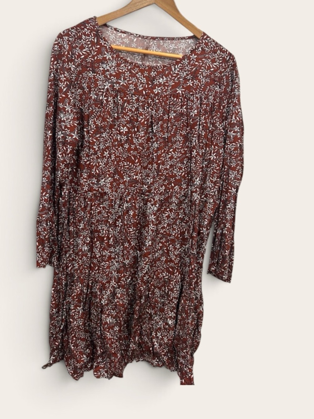 Rust Red Floral Long-Sleeve Dress
